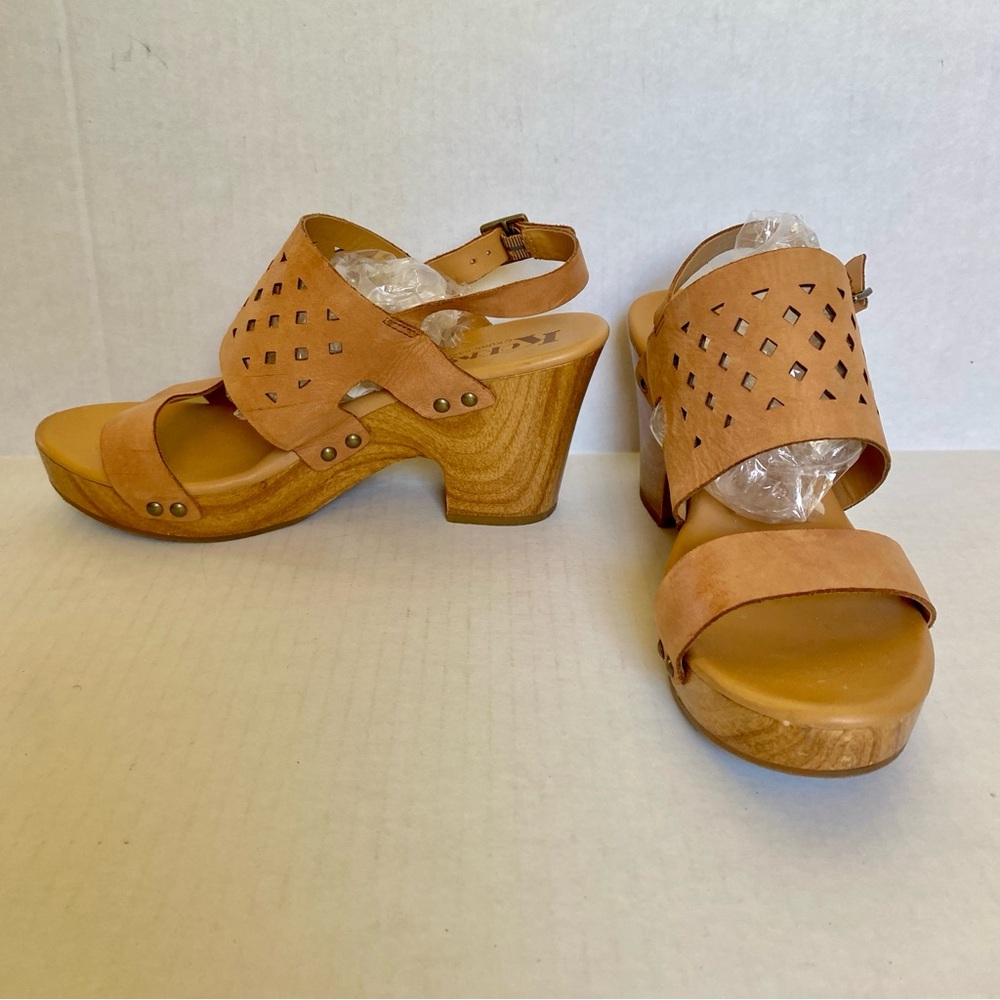 KORK EASE Alliana Leather Sling Back Block Heel Platform Sandals Womens 9 Tan